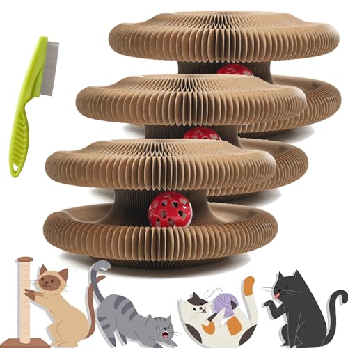 Kitty Curls Cat Toy, Cat Kurlz, Accordion Cardboard Cat Toy, Interactive Cat Scratching Board, Foldable Cat Scratch Board Toy with Bell for Indoor Cats (3 Pcs) von Camic