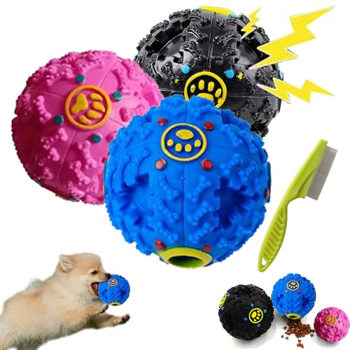 PawCia Giggle Ball, Pawcia Giggle Sound Dog Ball, Pawcia Dog Ball Dog Feeder Toy, Dog Feeder Toy Interactive Game for Dogs Fill with Food Dogs Food Dispenser (3pcs, L 4.72 inches) von Camic