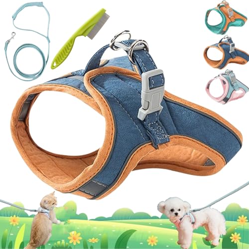 Pawfectly Safe Cat Harness and Leash Set, Pawfectly Harness with Reflective Strip for Walking Escape Proof, Escape Proof Adjustable Harness for Small Dogs and Cats (Blue/Orange, 2XL) von Camic