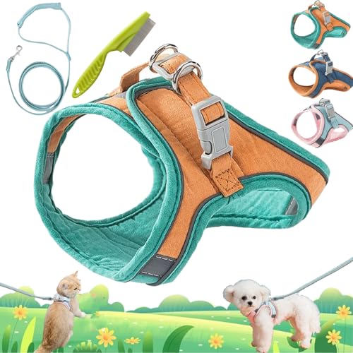 Pawfectly Safe Cat Harness and Leash Set, Pawfectly Harness with Reflective Strip for Walking Escape Proof, Escape Proof Adjustable Harness for Small Dogs and Cats (Orange/Teal, 2XL) von Camic