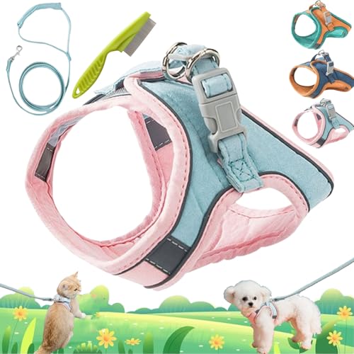 Pawfectly Safe Cat Harness and Leash Set, Pawfectly Harness with Reflective Strip for Walking Escape Proof, Escape Proof Adjustable Harness for Small Dogs and Cats (Sky-Blue/Pink, 2XL) von Camic