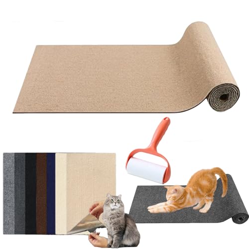 Pawmingle Cat Scratching Carpet, Sticky Scratch Wall Mat, Cat Scratching Mat, Cat Scratch Furniture Protector, Trimmable Cat Scratching Pad for Cat Tree, Steps (Beige, 30cm*100cm(11.8in*39.4in)) von Camic