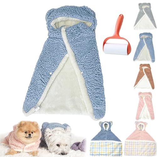 Pet Cape Blanket, Warm Dog Sleeping Blanket, Dog Robes with Hood, Dog Cape Blanket Washable, Soft Winter Thickened Coat Wraps for Small Medium Dogs & Cats (Blue, L) von Camic