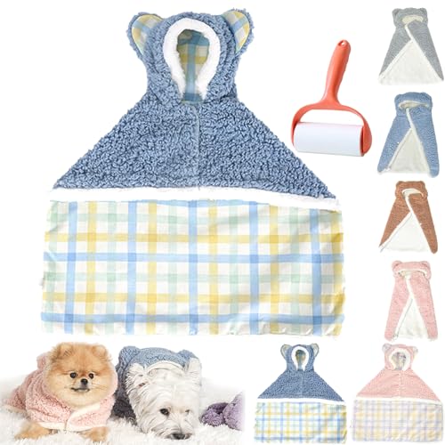 Pet Cape Blanket, Warm Dog Sleeping Blanket, Dog Robes with Hood, Dog Cape Blanket Washable, Soft Winter Thickened Coat Wraps for Small Medium Dogs & Cats (Blue Plaid, L) von Camic