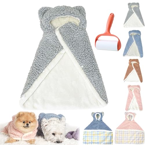 Pet Cape Blanket, Warm Dog Sleeping Blanket, Dog Robes with Hood, Dog Cape Blanket Washable, Soft Winter Thickened Coat Wraps for Small Medium Dogs & Cats (Gray, L) von Camic