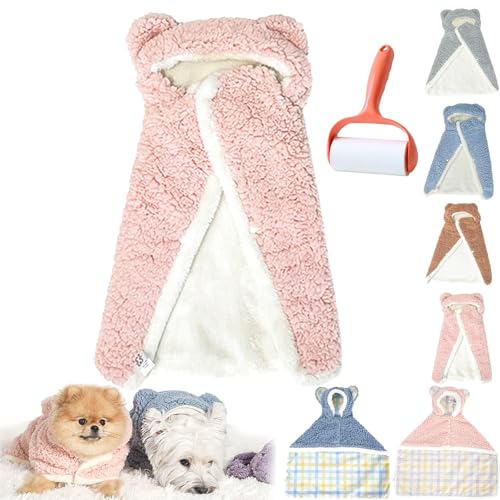 Pet Cape Blanket, Warm Dog Sleeping Blanket, Dog Robes with Hood, Dog Cape Blanket Washable, Soft Winter Thickened Coat Wraps for Small Medium Dogs & Cats (Pink, L) von Camic