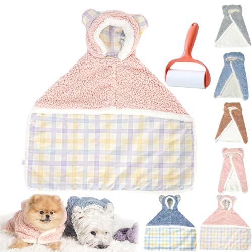 Pet Cape Blanket, Warm Dog Sleeping Blanket, Dog Robes with Hood, Dog Cape Blanket Washable, Soft Winter Thickened Coat Wraps for Small Medium Dogs & Cats (Pink Plaid, L) von Camic