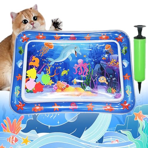 Pet Water Bed for Dogs, Cooling Mat for Dogs/Cat, Water Sensory Playmat with Fish for pet Play, Thickened Inflatable Pet Cat WaterBed Cushion with Inflatable Tube (A, Suqare) von Camic