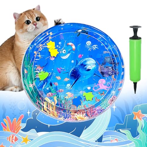 Pet Water Bed for Dogs, Cooling Mat for Dogs/Cat, Water Sensory Playmat with Fish for pet Play, Thickened Inflatable Pet Cat WaterBed Cushion with Inflatable Tube (B, Round) von Camic