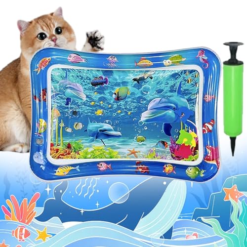 Pet Water Bed for Dogs, Cooling Mat for Dogs/Cat, Water Sensory Playmat with Fish for pet Play, Thickened Inflatable Pet Cat WaterBed Cushion with Inflatable Tube (B, Suqare) von Camic