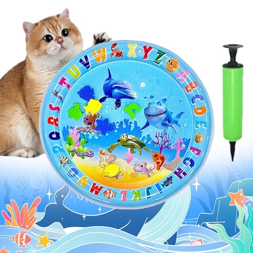 Pet Water Bed for Dogs, Cooling Mat for Dogs/Cat, Water Sensory Playmat with Fish for pet Play, Thickened Inflatable Pet Cat WaterBed Cushion with Inflatable Tube (C, Round) von Camic