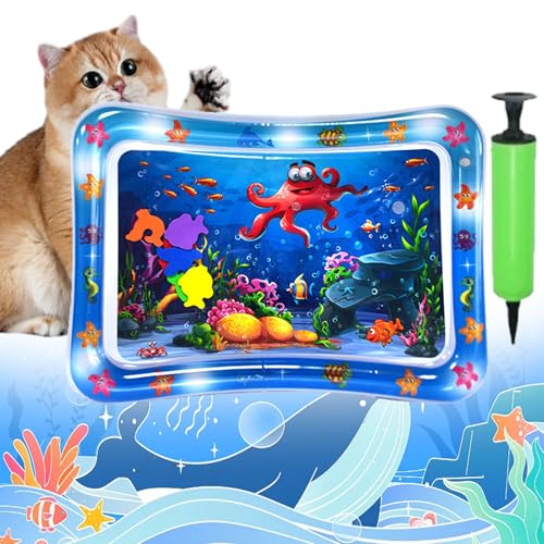 Pet Water Bed for Dogs, Cooling Mat for Dogs/Cat, Water Sensory Playmat with Fish for pet Play, Thickened Inflatable Pet Cat WaterBed Cushion with Inflatable Tube (C, Suqare) von Camic