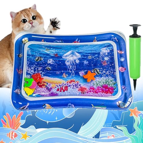 Pet Water Bed for Dogs, Cooling Mat for Dogs/Cat, Water Sensory Playmat with Fish for pet Play, Thickened Inflatable Pet Cat WaterBed Cushion with Inflatable Tube (D, Suqare) von Camic