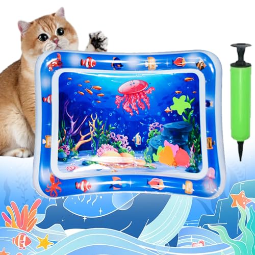 Pet Water Bed for Dogs, Cooling Mat for Dogs/Cat, Water Sensory Playmat with Fish for pet Play, Thickened Inflatable Pet Cat WaterBed Cushion with Inflatable Tube (E, Suqare) von Camic