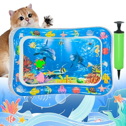 Pet Water Bed for Dogs, Cooling Mat for Dogs/Cat, Water Sensory Playmat with Fish for pet Play, Thickened Inflatable Pet Cat WaterBed Cushion with Inflatable Tube (F, Suqare) von Camic