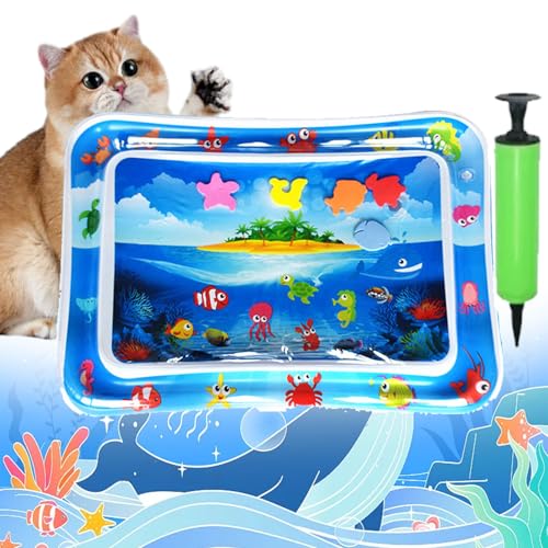 Pet Water Bed for Dogs, Cooling Mat for Dogs/Cat, Water Sensory Playmat with Fish for pet Play, Thickened Inflatable Pet Cat WaterBed Cushion with Inflatable Tube (G, Suqare) von Camic