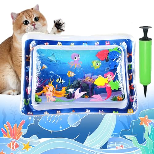 Pet Water Bed for Dogs, Cooling Mat for Dogs/Cat, Water Sensory Playmat with Fish for pet Play, Thickened Inflatable Pet Cat WaterBed Cushion with Inflatable Tube (H, Suqare) von Camic