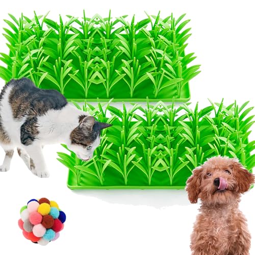 Silicone Grass Mat for Cats, Grasmatte Silikon Katze, Grass Silicone Slow Food Mat, Grass Food Mat, Snuffle Mat Training Natural Foraging Pad Feed Game, Cat Grass Mat for Indoor Cats (2 stucks) von Camic