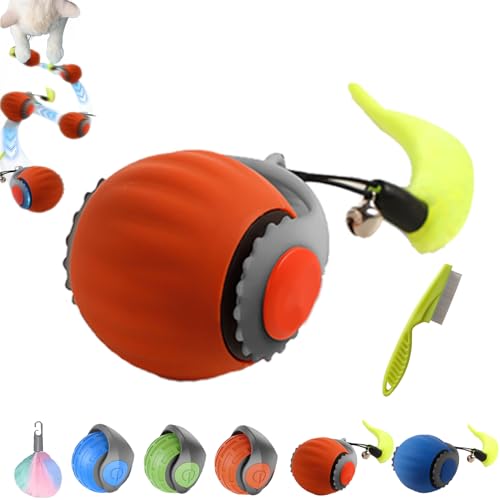 Speedy Tail 2.0, Speedy Tail Katzenspielzeug, Magic Ball Hund, Elektrisch Interaktiver Spielball für Hunde mit Schwanz, Hundespielzeug Ball Elektrisch mit 2 Modi (Orange) von Camic