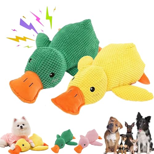 Vivahine Calming Duck Toy, Noovelo Calming Duck for Dogs, The Mellow Yellow Duck Dog Toy, Quacker Duck Chew Toys, Interactive Dog Toys for Aggressive Chewers (Yellow, Green, L(38 * 45cm)) von Camic