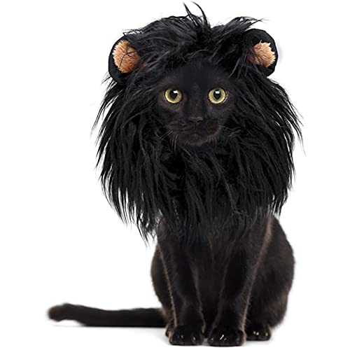 Camidy Lion Perücke Kostüm für Hund Katze Schwarz Löwe Mähne Kopfbedeckungen mit Nachahmung Ohren Pet Halloween Cosplay Weihnachten Party Fotografie Requisiten von Camidy