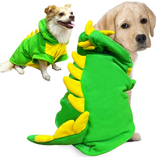 Camlinbo Hunde-Dinosaurier-Halloween-Kostüm für große große Hunde, Haustier, lustig, Dino-Kapuzenjacke, Mantel, warmes Fleece, Winter, Golden Retriever, Pitbull Hundekleidung, Cosplay von Camlinbo