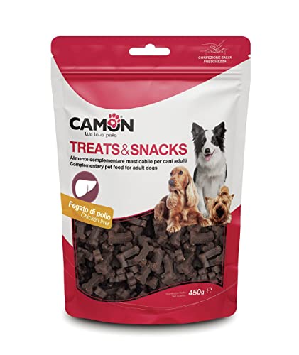 Camon Treats & Snacks Hundekekse mit Hühnerlebergeschmack Hundesnack in Knochenform 450g von Camon