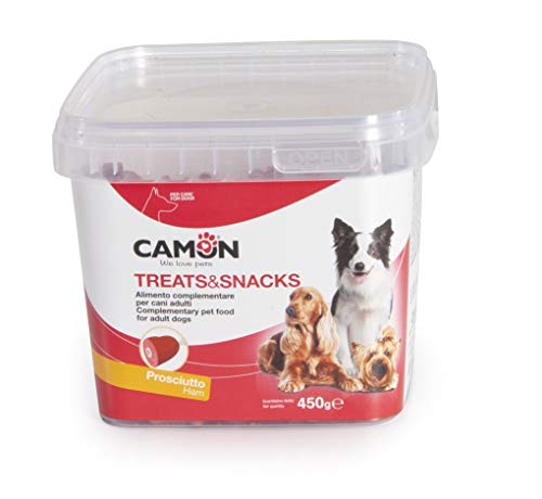 Camon Treats & Snacks Kekse für Hunde mit Schinkengeschmack Hundesnack in Form von Knochen, 450 g von Camon