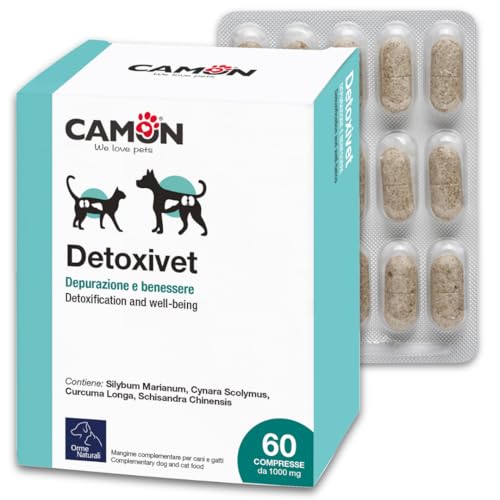 CAMON | Detoxivet Ergänzungsfuttermittel für Hunde und Katzen, entschlackende und entgiftende Wirkung, reguliert die Darm- und Nierenfunktion, 60 Tabletten à 1 g von Camon