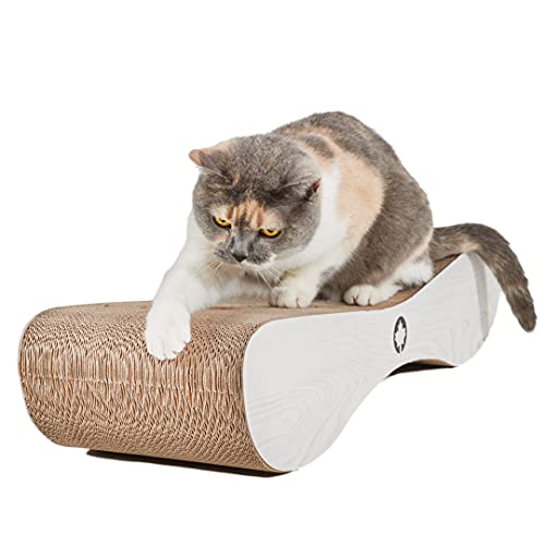 CanadianCat Company | XXL Kratzpappe Lounge | weißgraue Holzoptik | Kratzmöbel, Kratzbrett | Katzen Pappe +Katzenminze | 76 x 24 x 15 cm von CanadianCat Company