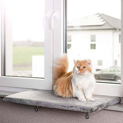 CanadianCat Company | Katzen Fensterliege groß Katzenbett Fensterbank - Snuggly Place - Large, hellgrau, Flauschiges Fensterbrett Katze waschbar, ca. 75 x 35 cm von CanadianCat Company