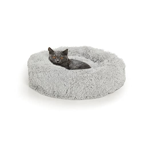 CanadianCat Company | Flauschiges Plüschbett für Katzen | Katzenbett Donut | ca. 60 x 60 x 20 cm | Hellgrau waschbar Katzenschlafplatz Katzenkissen Katzenkorb rund von CanadianCat Company