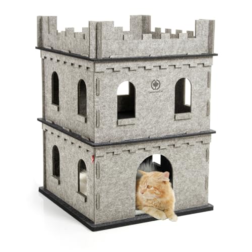 CanadianCat Company | Katzen-Chateau aus Filz für Katzen - Felty Fort | Erdgeschoss + Etage + XXL Flauschkissen - Set von CanadianCat Company