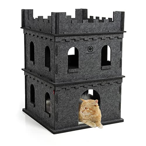 CanadianCat Company | Katzen-Chateau aus Filz für Katzen - Felty Fort | Erdgeschoss + Etage + XXL Flauschkissen - Set von CanadianCat Company