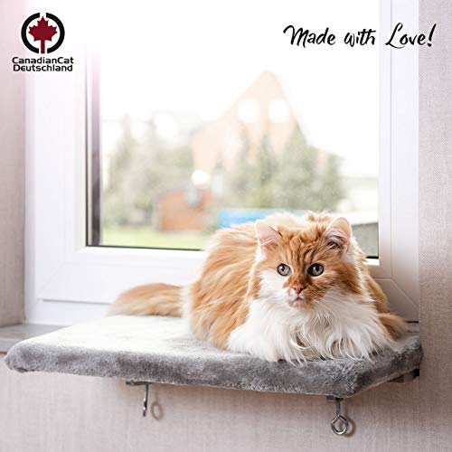 CanadianCat Company | Katzen Fensterliege Katzenbett Fensterbank Snuggly Place in hellgrau Flauschiges Fensterbrett Katze waschbar | ca. 50 x 35 cm von CanadianCat Company