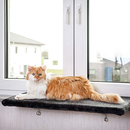 CanadianCat Company | Katzen Fensterliege groß Katzenbett Fensterbank - Snuggly Place - Large in anthrazit/dunkelgrau, Flauschiges Fensterbrett Katze waschbar, ca. 75 x 35 cm von CanadianCat Company