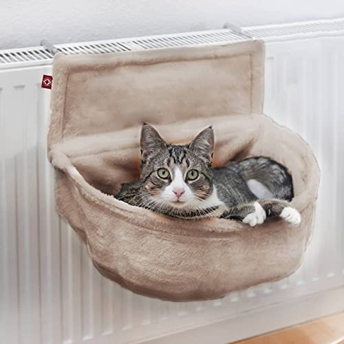 CanadianCat Company | Katzen Kuschelsack für Heizkörper | Beige | Liegemulde mit verstellbaren Bügeln von CanadianCat Company