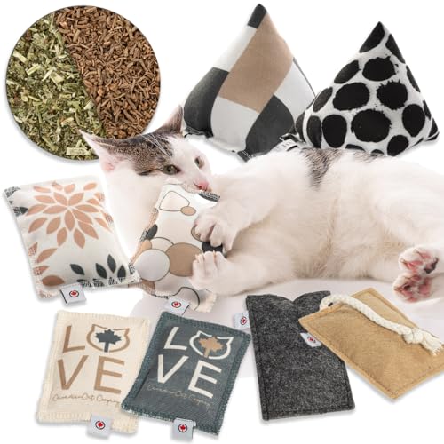 CanadianCat Company | Katzen Schmusekissen- & Spielkissen Pyramiden XL Set, Katzenminze Kräuterfüllung, nachfüllbare Katzen Pyramiden-Kissen, 8er Schmusekissen-Set von CanadianCat Company