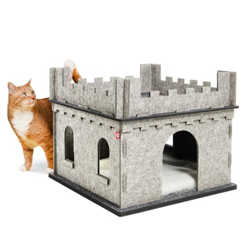 CanadianCat Company | Katzenbungalow aus Filz für Katzen - Felty Fort | Beige-Anthrazit | Katzenhöhle, Katzenbett, Kletterturm von CanadianCat Company