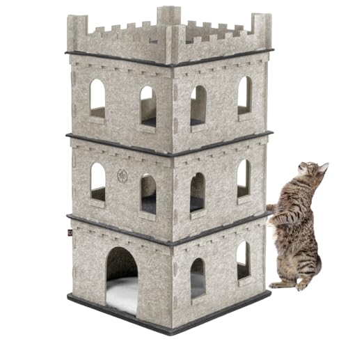 CanadianCat Company | Katzenburg aus Filz für Katzen - Felty Fort | Beige-Anthrazit | Filzburg XL Flauschkissen von CanadianCat Company