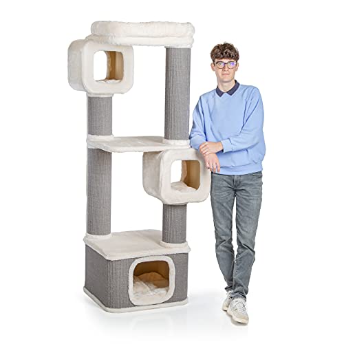 CanadianCat Company | Kratzbaum Ottawa - beige - XXL mit Ø18 cm dicken Sisalsäulen | Katzenhäuschen, Katzenhöhle von CanadianCat Company