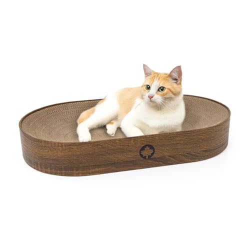 CanadianCat Company | Kratzpappe Apollo - Katzenbett aus Wellpappe, oval - walnuss | ca. 63 x 35 x 10 cm von CanadianCat Company