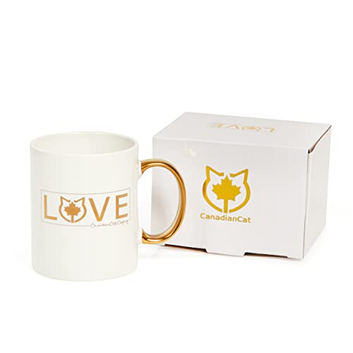 CanadianCat Company | Love Keramik Tasse 330ml | White & Gold LE | Katzen Geschenkidee Tee Kaffetasse Spülmaschinen- und Mikrowellensicher von CanadianCat Company