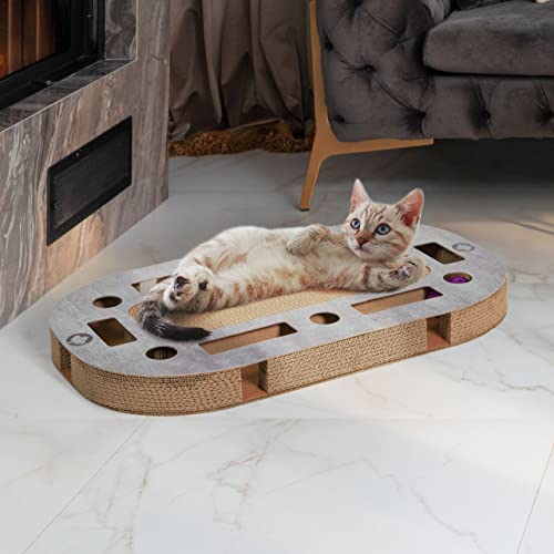 CanadianCat Company | PlayPlate Katzenspielplatz ca. 65 x 35 x 5,8 cm mit integrierter Kratzpappe Katzenspielzeug Kratzbrett in Betonoptik Kratzkarton von CanadianCat Company