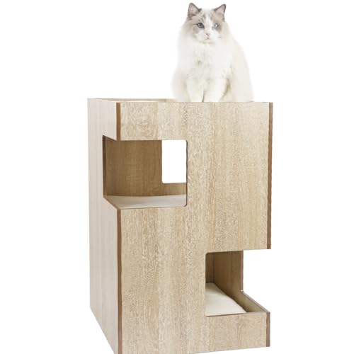 CanadianCat Company | Premium Katzenbett, Katzenhöhle Cat Castle Katzenturm mit Katzenhöhlen aus Holz, inkl. 3 Liegekissen, dunkelgrau, 50 x 50 x 80 cm von CanadianCat Company