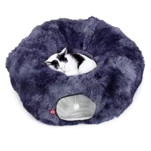 CanadianCat Company | Premium Katzentunnel Otis 2-in-1 Donut Tunnel für Katzen inkl. flauschigem Liegekissen mit Anti-Rutsch-Unterseite - blau - 80 x 80 x 26 cm von CanadianCat Company