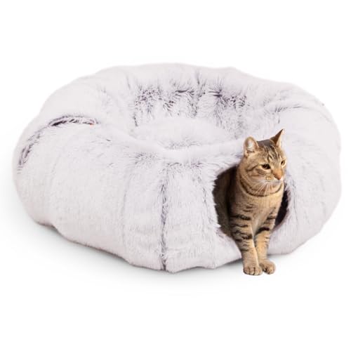 CanadianCat Company | Premium Katzentunnel mit Schlafplatz Otis Grau Kuschelfell Innenbezug Katzentunnel Große Katzen XXL 2-in-1 Donut Tunnel für Katzen inkl. flauschigem Liegekissen von CanadianCat Company