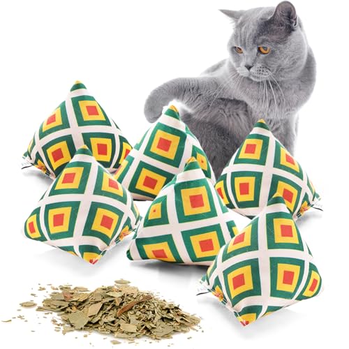 CanadianCat Company | Schmusekissen 6er Set Schmuse-Pyramide XL Reggae Karo mit Katzenminze, Katzenkissen, interaktives Katzenspielzeug von CanadianCat Company