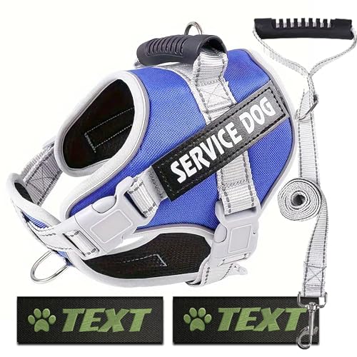 Hundegeschirr Service Dog + Leine + 2 personalisierte Etiketten (Blau, M) von Canicaprice