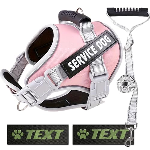 Hundegeschirr Service Dog + Leine + 2 personalisierte Etiketten (Rosa, L) von Canicaprice